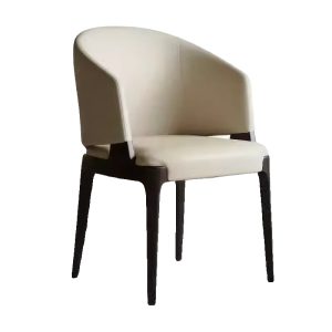 beige modern minimalist leather dining chair right view