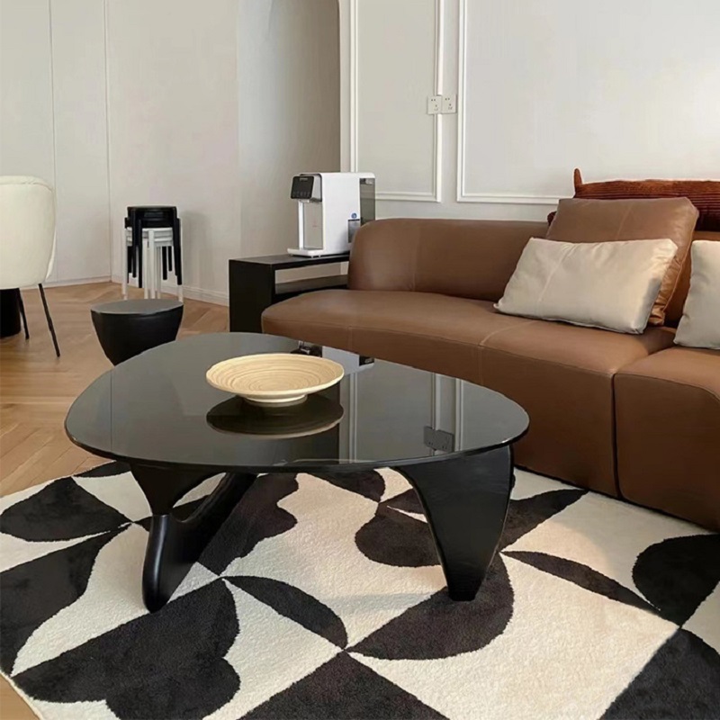 black light luxury glass wooden footrest coffee table