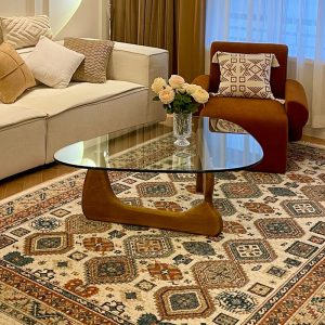 brown light luxury glass wooden footrest coffee table
