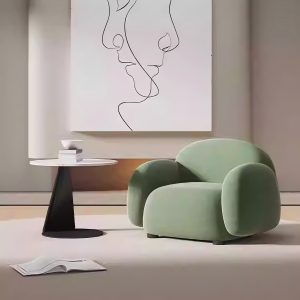 green cream style single person velvet sofa chair