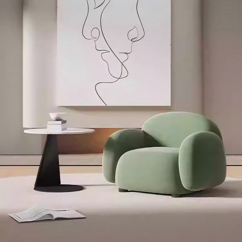green cream style single person velvet sofa chair