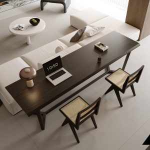 minimalist solid wood long strip desk vertical view