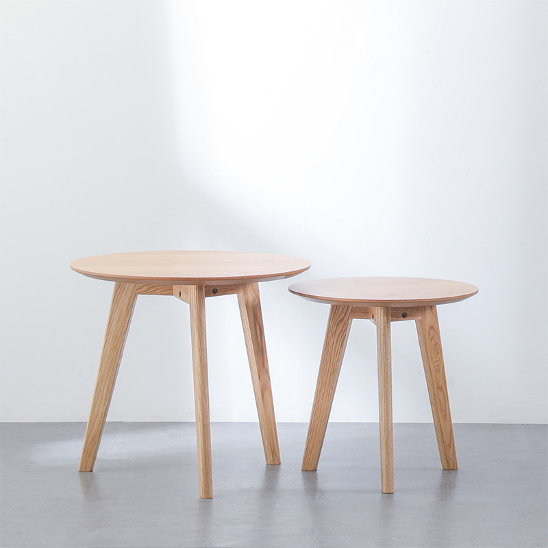 nordic wooden round coffee table front view