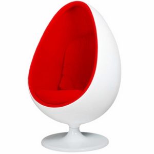 red fiberglass egg shaped swivel chair