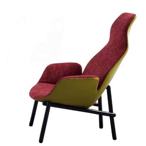 red paired with green nordic fabric single sofa chair left view