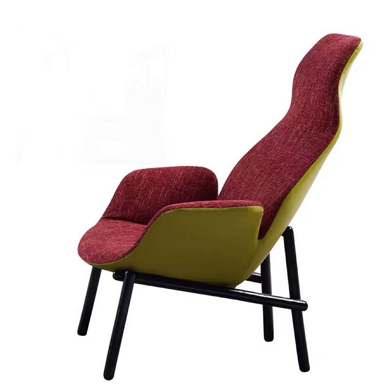 red paired with green nordic fabric single sofa chair left view