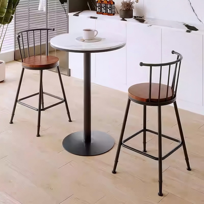 solid wood high legged round table left view