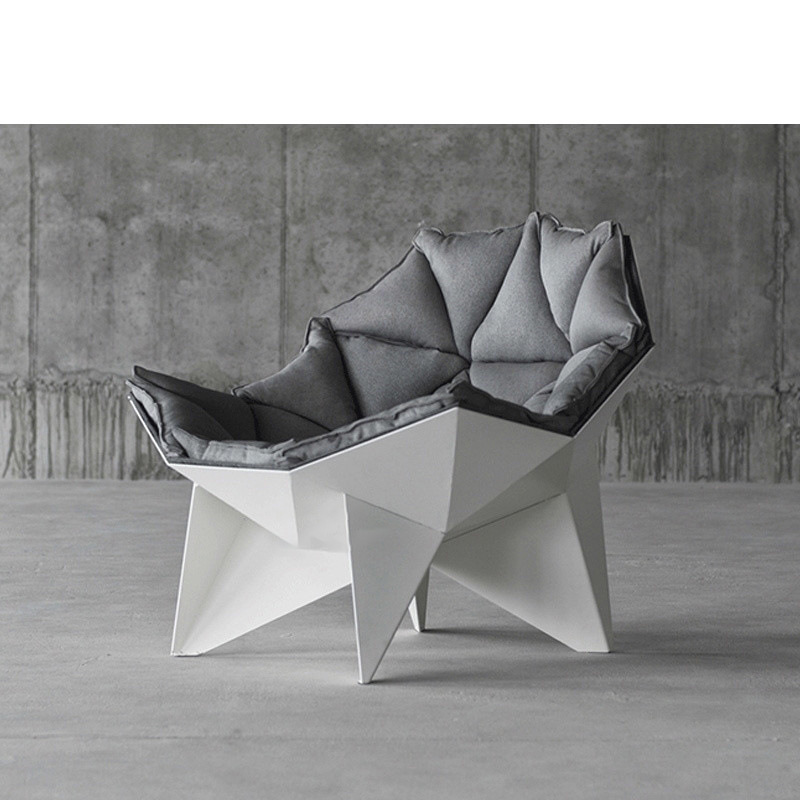 white minimalist fiberglass sofa chair left view