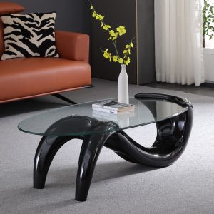 black mermaid shaped glass coffee table