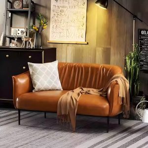 brown nordic wax leather reception sofa