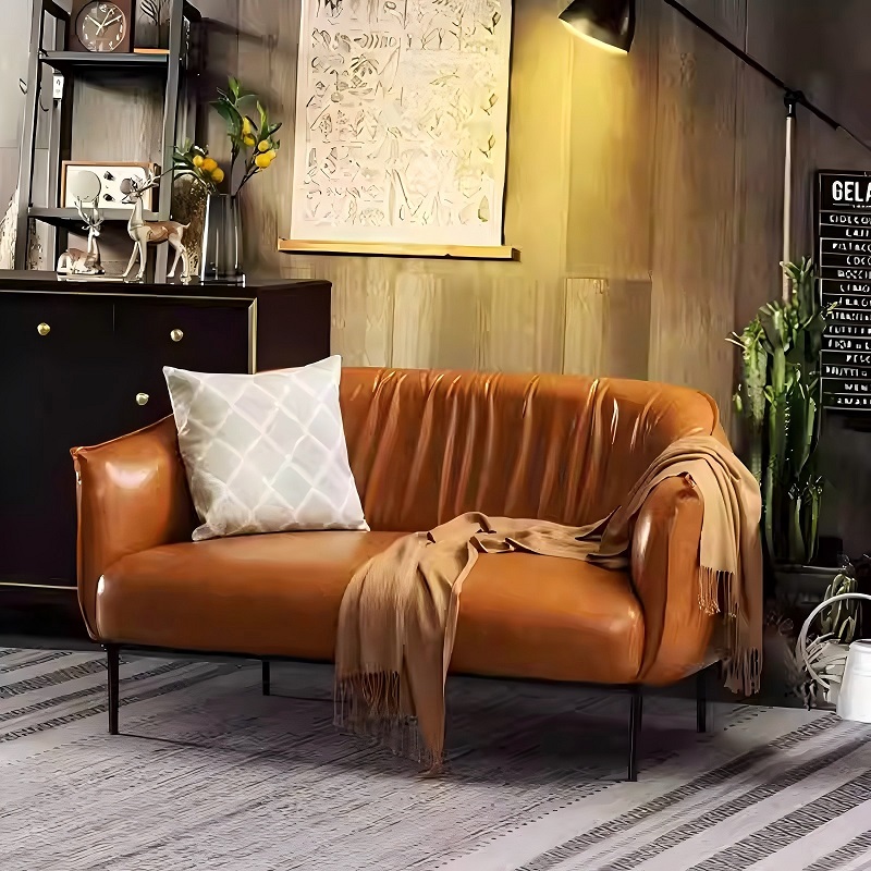 brown nordic wax leather reception sofa