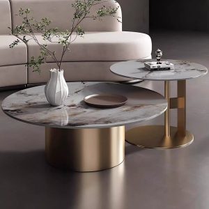 golden light luxury rock slab tea table combination
