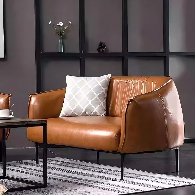 nordic wax leather reception sofa side view