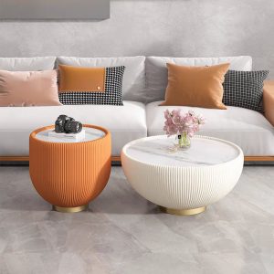 orange light luxury round rock slab coffee table