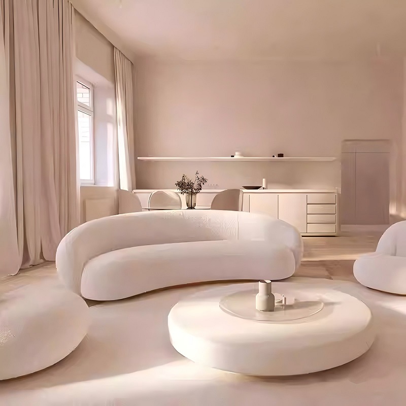 pink light luxury curved fabric sofa