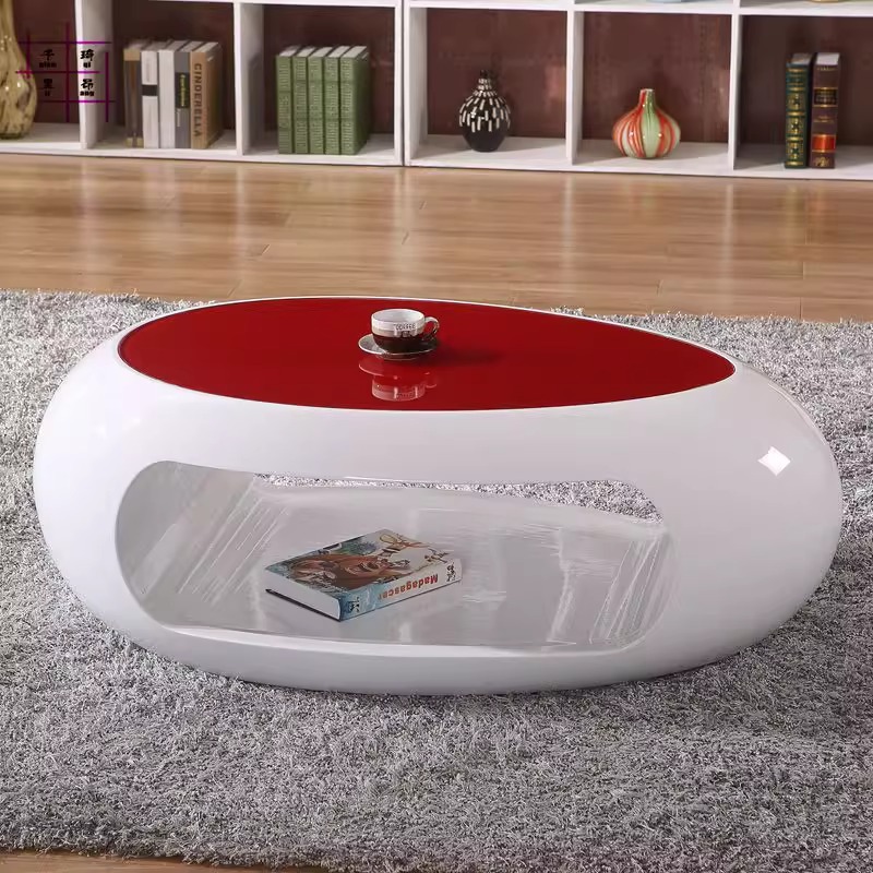 red irregular tempered glass coffee table