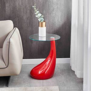 red nordic glass round edge table