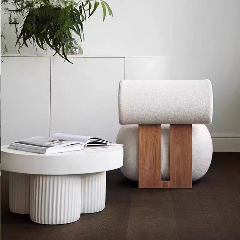 white cream style lamb wool sofa chair