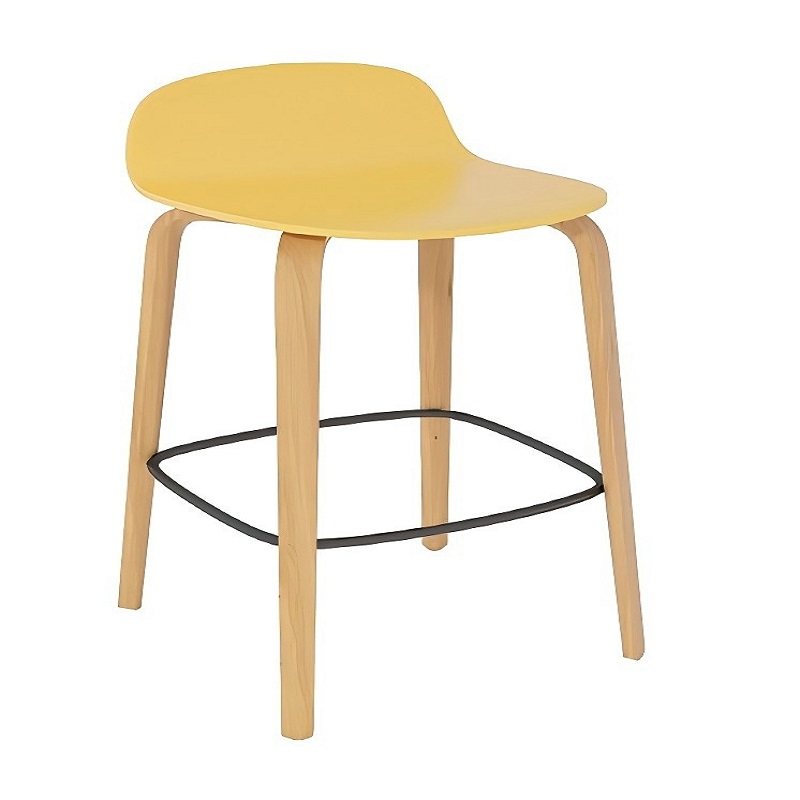 yellow nordic solid wood high legged bar stool