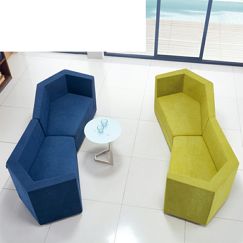 blue front desk reception area sofa